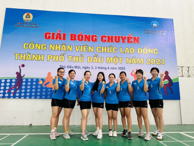 Trường mầm non Phú Tân tham gia giải bóng chuyền công nhân viên chức, người lao động thành phố Thủ Dầu Một năm 2023
